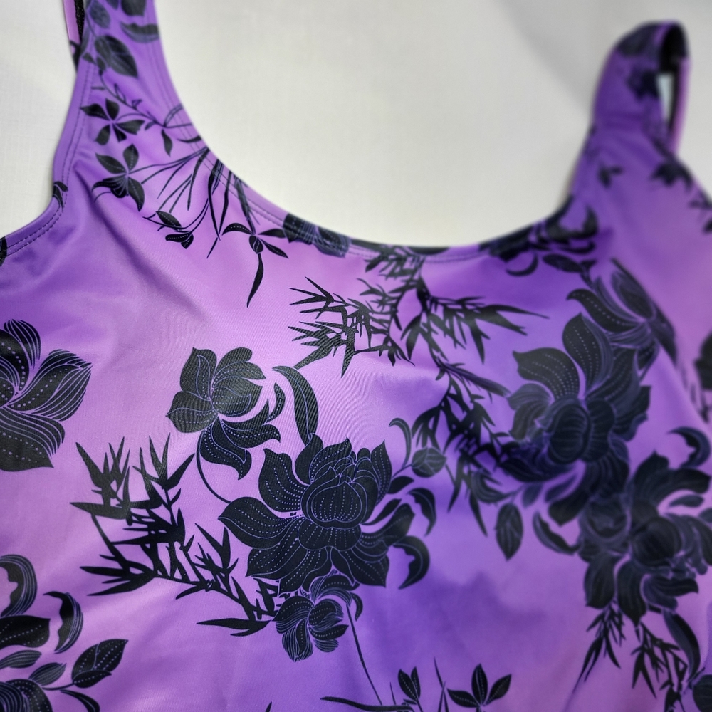 Swimsuits For All Aquabelle Tankini TOP Womens Size 20 Purple Black Floral NWT - Picture 10 of 14
